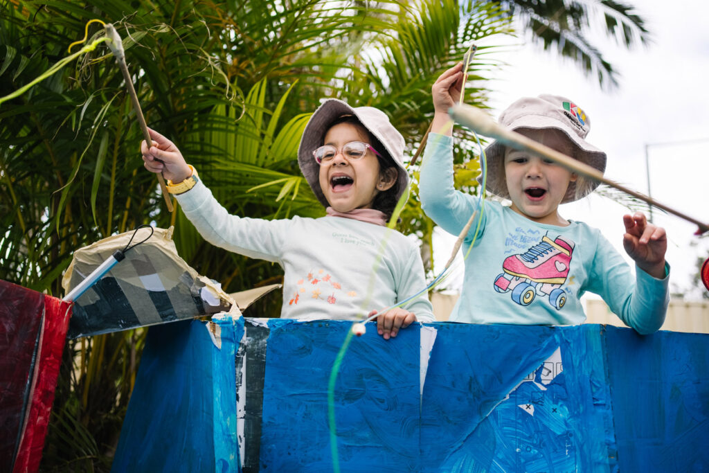 Children pretending to fish at KU Gwynneville childcare