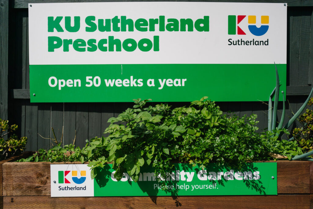 KU Sutherland childcare sign saying open 50 weeks a year